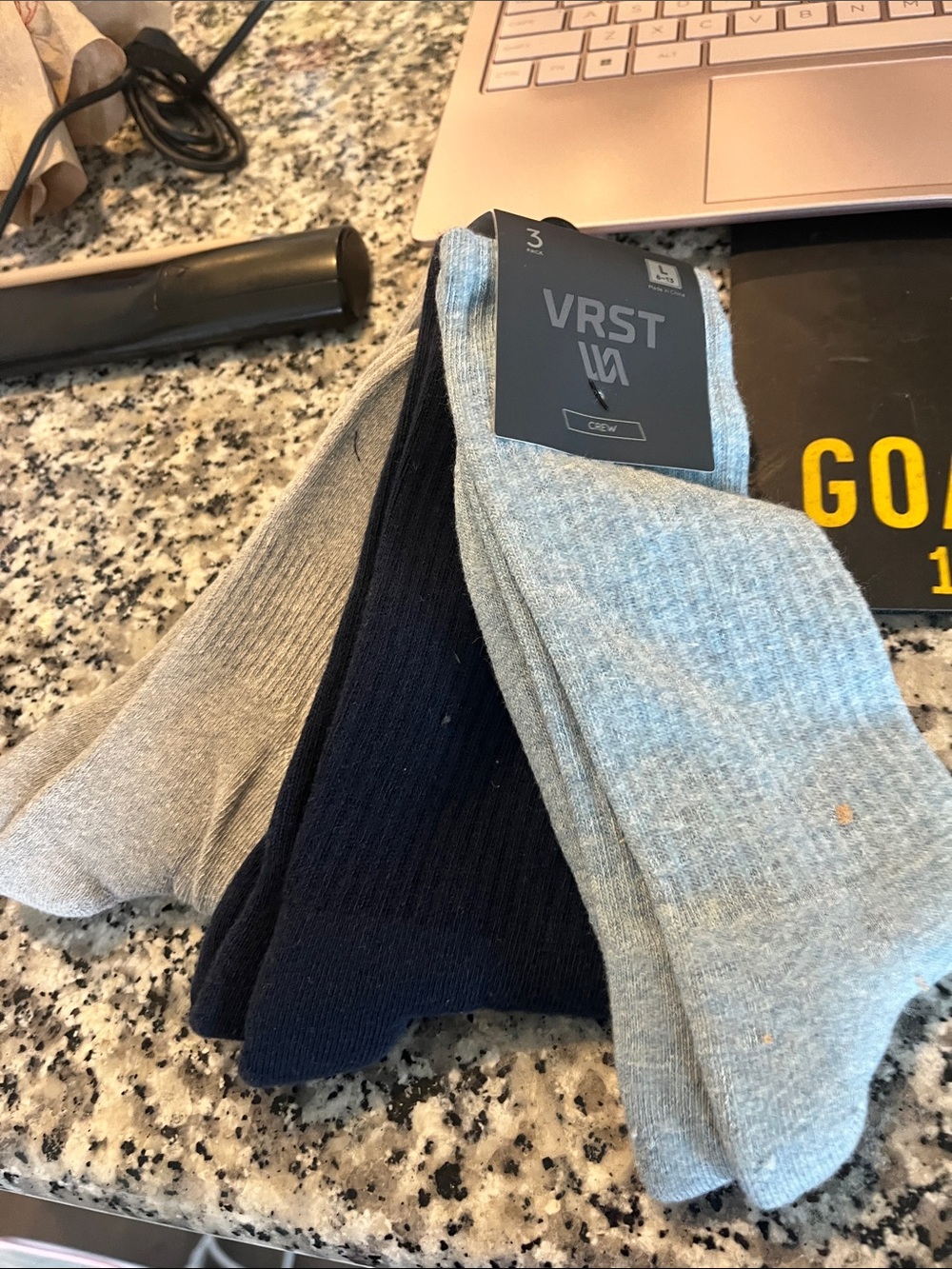 VRST Men's 3-Pack Athletic Crew Socks - Grey & Navy